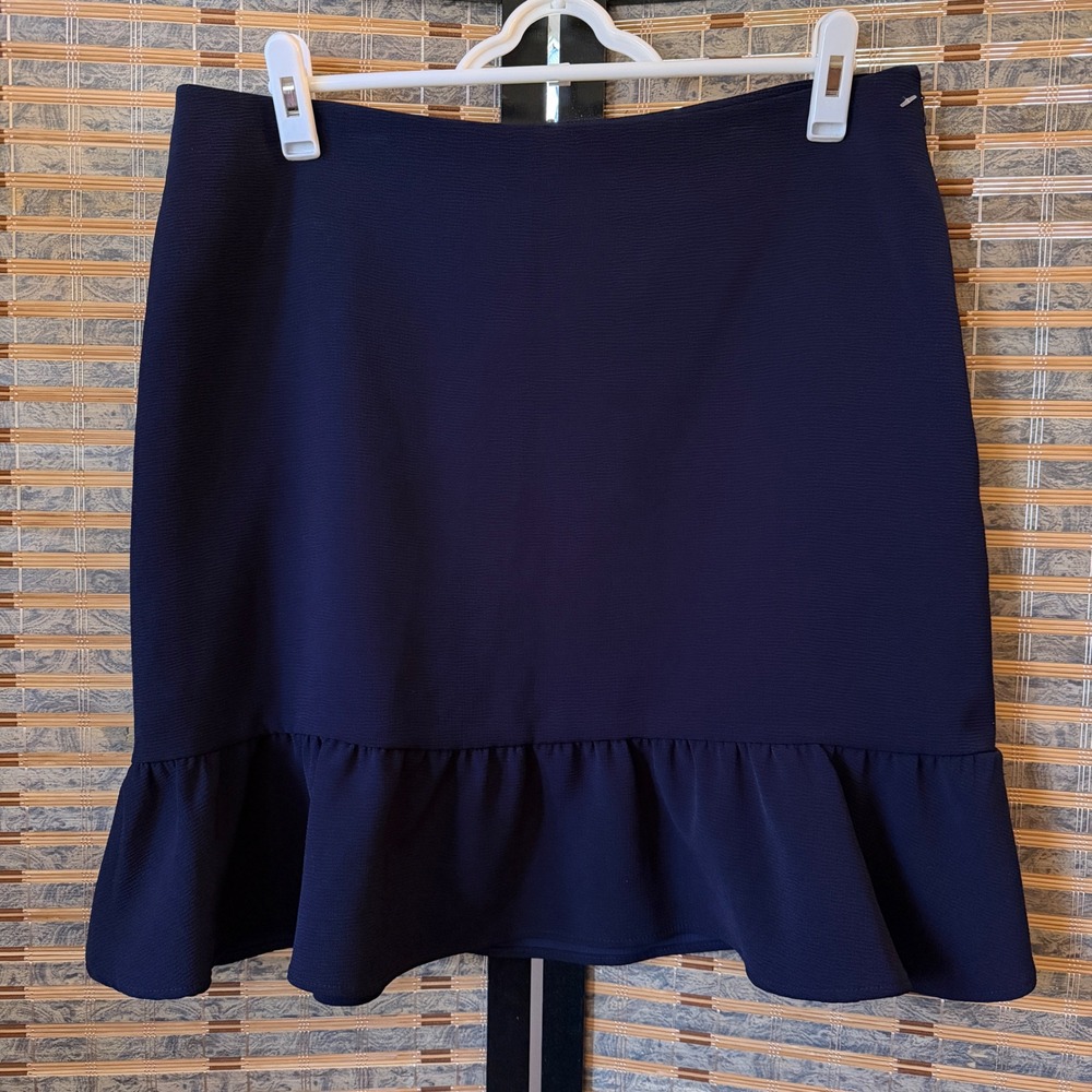 Tommy Hilfiger Flounce Hem Skirt Women Large Navy Blue Ruffle Career H73SV260